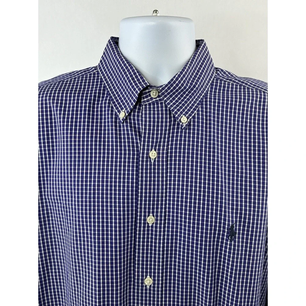 VINTAGE Ralph Lauren Button Up Shirt 16.5 34/35 Yarmouth‎ Purple Check